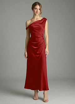Azazie Emerson Bridesmaid Dresses Pomegranate Mermaid Off the Shoulder Stretch Satin Dress image5