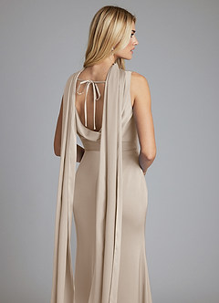 Azazie Tallie Bridesmaid Dresses Frost Mermaid Pleated Stretch Satin Dress image3