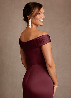 Azazie Bedford Mother of the Bride Dresses Cabernet Sheath Pleated Stretch Satin Dress image6