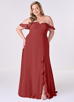Barbie ♥ Azazie Jurken voor bruidsmeisjes Converteerbaar Jurk van Chiffon met A-Lijn Off the Shoulder Roest image6