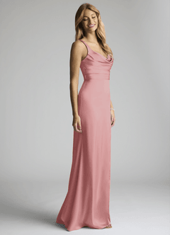 Azazie Elida Brautjungfernkleider Etui Plissee Stretch-Satin Kleid Altrosa image3