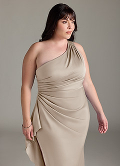 Azazie Latrice Bridesmaid Dresses Frost Sheath One Shoulder Cascading Ruffles Stretch Satin Dress image11