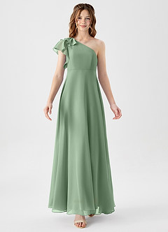 Azazie Arabella Junior Matcha A-Line Ruched Chiffon Dress image5