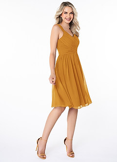 Azazie Angie Bridesmaid Dresses Butterscotch A-Line Corset Chiffon Dress image4