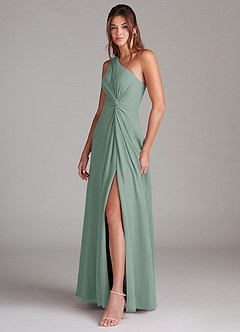 Azazie Brooke Bridesmaid Dresses Silver Sage A-Line One Shoulder Chiffon Dress image5