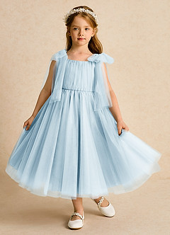 Azazie Dori Flower Girl Dresses Sky Blue A-Line Ruched Tulle Dress image2