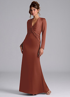 Azazie Valerie Bridesmaid Dresses Auburn Mermaid Long Sleeve Stretch Satin Dress image3