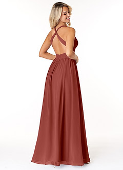 Azazie Ashia Brautjungfernkleider A-Linie Plissee Chiffon Kleid Rotbraun image2