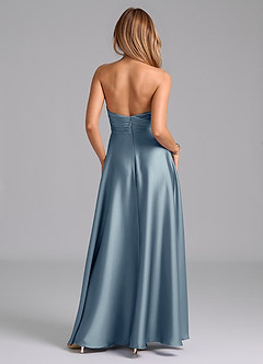 Azazie Tessie Vestidos de damas de honor Vestido de Azul Polvoriento de Satén Elástico de Corte en A con Plisado image2
