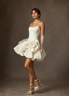 Azazie Kloe Wedding Dresses Antique White Ball-Gown Strapless Floral Jacquard Dress image1