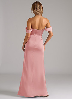 Azazie Johana Bridesmaid Dresses Powder Pink Mermaid Off the Shoulder Stretch Satin Convertible Dress image4