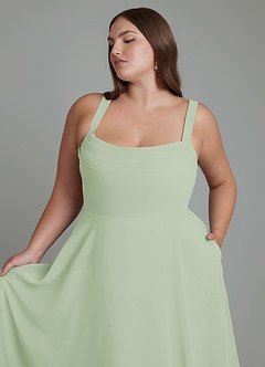 Azazie Shaude Bridesmaid Dresses Dusty Sage A-Line Pleated Chiffon Dress image6