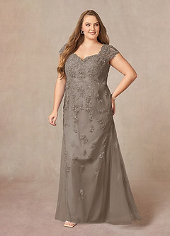 Azazie Marbella Mother of the Bride Dresses Taupe Mermaid Queen Anne Sequins Lace Dress image10