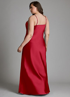 Azazie Jaleesa Bridesmaid Dresses Scarlet Sheath High Neck Stretch Satin Dress image8
