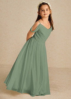 Azazie Chelle Vestidos de florista Vestir Matchá de Chiffon de Linha A com Plissado image5