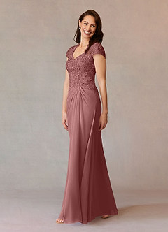 Azazie Junie Mère de la mariée Robes Robe Trapèze en Mousseline de soie Dentelle Rose Du Désert image7
