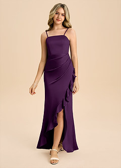 Azazie Buzzy Junior Grape Sheath Pleated Stretch Satin Dress image5