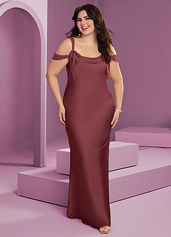 Barbie ♥ Azazie Bridesmaid Dresses Merlot Sheath Pleated Stretch Satin Dress image1