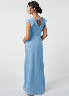 Azazie Claudine Junior Robe Trapèze en Mousseline de soie Plissée Poudre Bleue image4