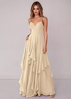 Azazie Zaina Brudtärnklänningar Klä av A-Linje i Chiffong Champagne image3