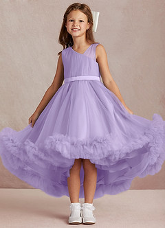 Azazie Lottie vestidos de niña de las flores Vestido de Lila de Satén de Corte En A con Hombro unilateral image1