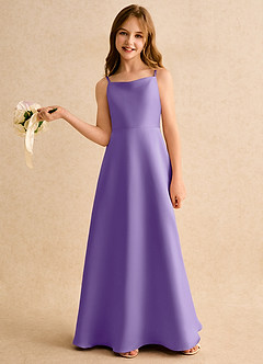 Azazie Joella Girls Formal Flower Girl Dresses Tahiti A-Line Pleated Matte Satin Dress image2