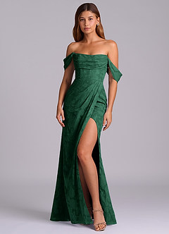 Azazie Johana Bridesmaid Dresses Dark Green Mermaid Off the Shoulder Floral Burnout Convertible Dress image4
