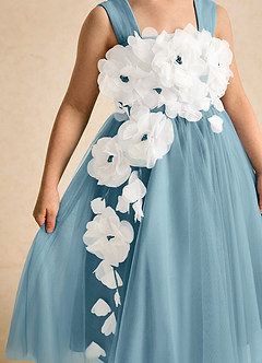 Azazie Dovey Flower Girl Dresses Moody Blue Ball-Gown Bow Tulle Dress image7