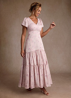 Azazie Alya Mother of the Bride Dresses English Rose A-Line with Pockets Stretch Satin Dress image4