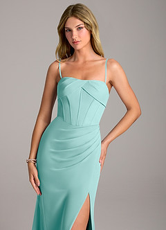 Azazie Chantel Robes de demoiselle d'honneur Robe Fourreau Convertible en Mousseline de soie Sans bretelle Aqua image2