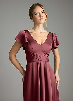 Azazie Omari Bridesmaid Dresses Merlot A-Line Stretch Satin Dress image6