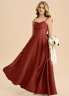 Azazie Bear Junior Klä av A-Line i Stretch Satin Älskling Halsringning image5