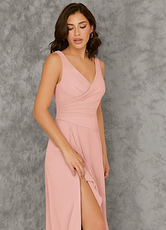 Azazie Kori Bridesmaid Dresses Rosette A-Line Pleated Chiffon Dress image4