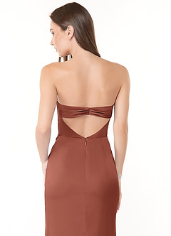 Azazie Leonis Bridesmaid Dresses Auburn Mermaid Pleated Stretch Satin Convertible Dress image2