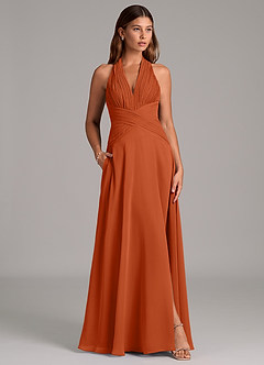 Azazie Elizabeth Bridesmaid Dresses Burnt Orange A-Line Pleated Chiffon Dress image3
