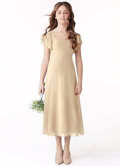 Azazie Bondi Junior Linia A Marszczony Szyfon Długość herbaty Młodsza druhna Sukienka image2