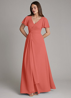 Azazie Kaya Final Sale Salmon Pink A-Line Pleated Chiffon Dress image5