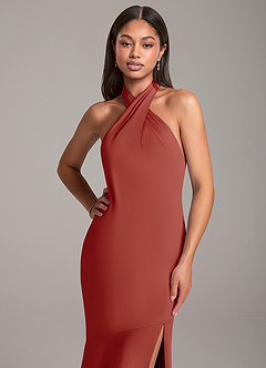 Azazie Lorena Bridesmaid Dresses Terracotta Mermaid Pleated Chiffon Dress image2