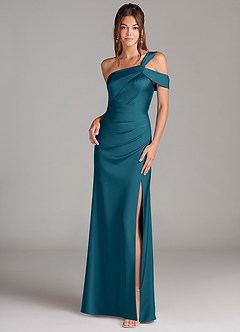 Azazie Wynter Jurken voor bruidsmeisjes Jurk van Stretch Satijn met Kolom Off the Shoulder Inkt Blauw image1