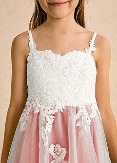 Azazie Coraline Blumenmädchenkleider A-Linie Spitze Kleid Elfenbein Koralle image6