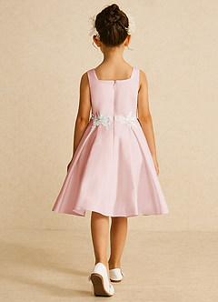 Azazie Kata Flower Girl Dresses Blushing Pink A-Line Lace Matte Satin Dress image5