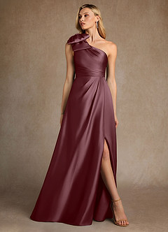 Azazie Easton Mother of the Bride Dresses Sangria A-Line One Shoulder Stretch Satin Dress image4