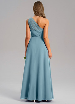 Azazie Phaedra Bridesmaid Dresses Moody Blue A-Line One Shoulder Chiffon Dress image2