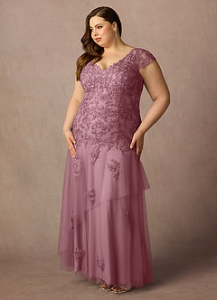 Azazie Romy Mother of the Bride Dresses Vintage Mauve Mermaid V-Neck Sequins Tulle Dress image9