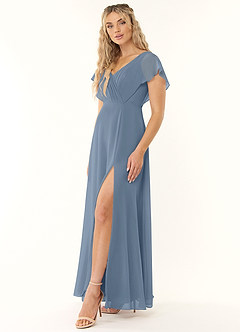 Azazie Rylee Bridesmaid Dresses Dusty Blue A-Line Pleated Chiffon Dress image3