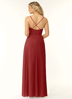 Azazie Naeem Bridesmaid Dresses Rust A-Line V-Neck Ruffle Chiffon Dress image2