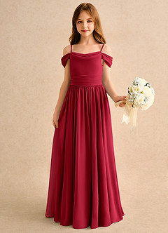 Azazie Shia Girls Formal Flower Girl Dresses Scarlet A-Line Off the Shoulder Chiffon Dress image4