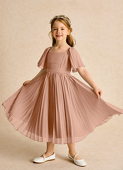 Azazie Gisele Abiti da Ragazza di Fiori Abito A-Line in Chiffon Plissettato Champagne Rosa image4