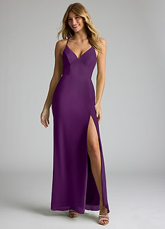 Azazie Becca Bridesmaid Dresses Grape Sheath V-Neck Chiffon Dress image3