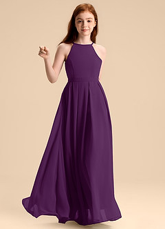 Azazie Arianthe Junior Abito A-Line in Chiffon Plissettato Uva image6